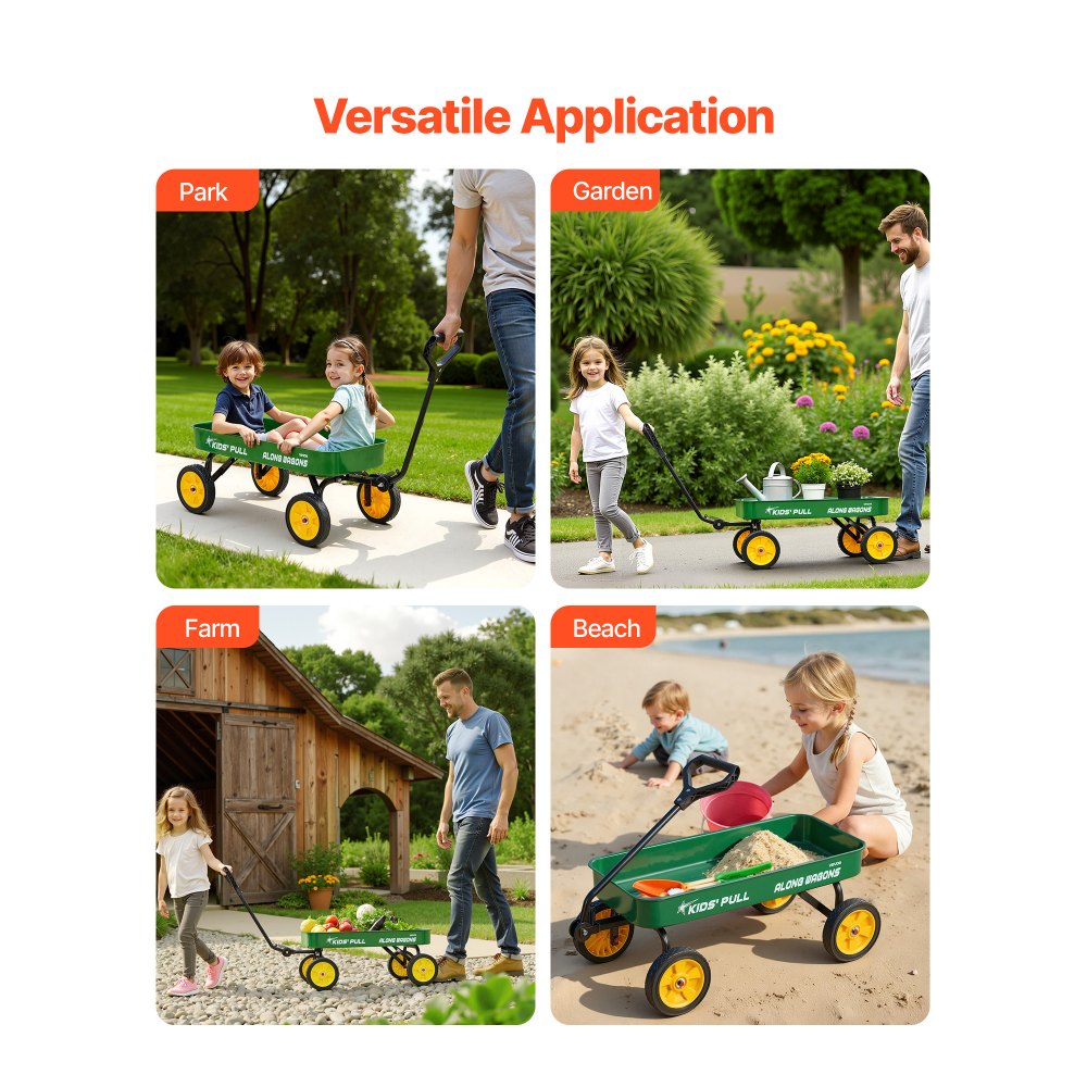VEVOR Pull-Along Wagon for Kids, 39 inch Toddler Wagons, Supports up to 176 lbs, All-Terrain Wagons with Handle, Utility Wagon Cart Birthday Present for Kids Gardening Beach Camping, Green