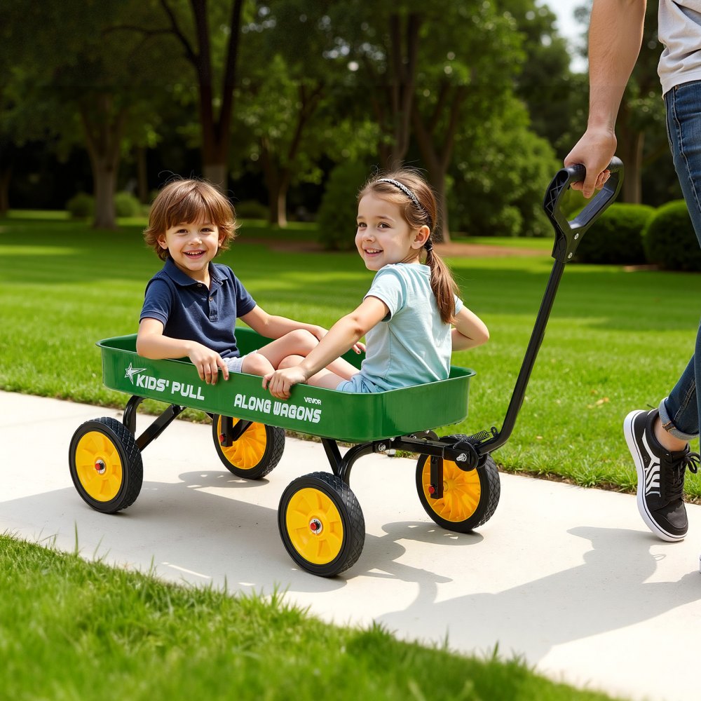 VEVOR Pull-Along Wagon for Kids, 39 inch Toddler Wagons, Supports up to 176 lbs, All-Terrain Wagons with Handle, Utility Wagon Cart Birthday Present for Kids Gardening Beach Camping, Green