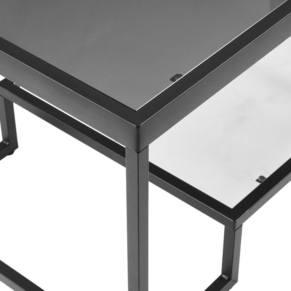 VEVOR Coffee Table, Modern Tempered Glass Coffee Table with Lighting, 2 Tiers Rectangle Glass Center Desk with Open Storage, Minimalist Metal Accent End Desk for Living Room, Office, Easy Assembly