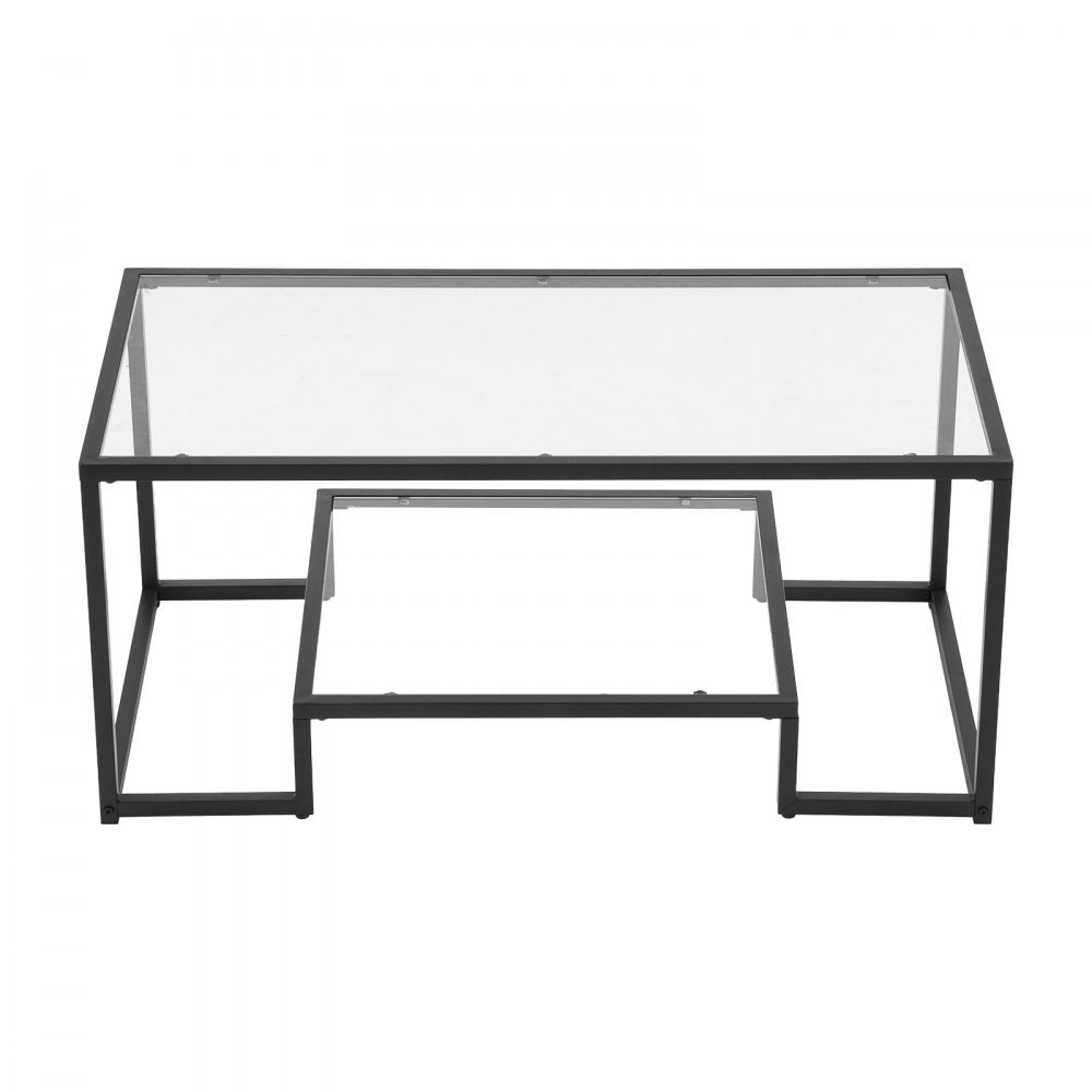 VEVOR Coffee Table, Modern Tempered Glass Coffee Table, 2 Tiers Rectangle Glass Center Desk with Open Storage, Minimalist Sturdy Metal Frame Accent End Desk for Living Room, Office, Easy Assembly