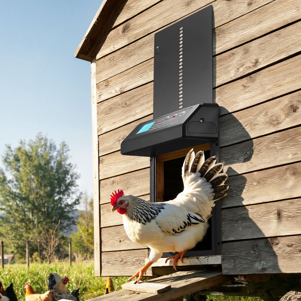 VEVOR Automatic Chicken Coop Door, Battery Powered Chicken Coop Door with Timer & Manual Setting, Anti-Pinch Security, Durable Aluminum Alloy, Auto Chick Run Gate Opener with Waterproof Sealing, Black