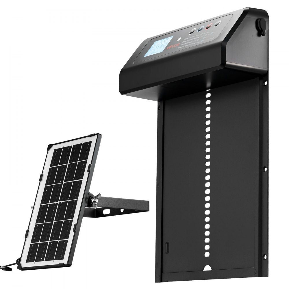 VEVOR Automatic Chicken Coop Door, Solar & Battery Powered Chicken Door with LCD Display, Remote Control, Light Sensor & Timer, Anti-Pinch Security, Aluminum Alloy Chick Run Gate Opener, Black