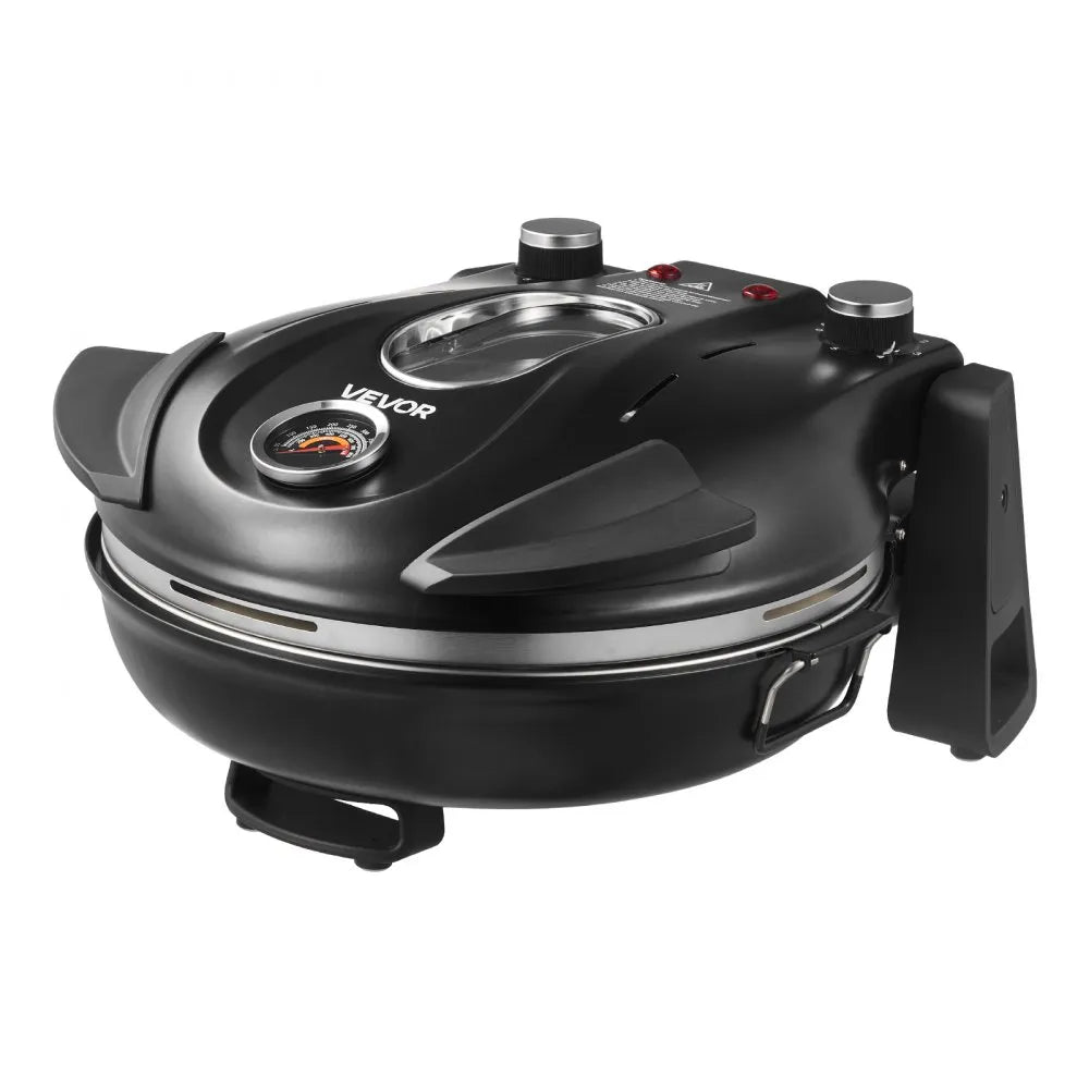 VEVOR Pizza Oven, 12 in Electric Pizza Maker, 1200W Electric Pizzas Cooker with Cordierite Stone, 5-Mode Temperature Control, Viewing Window for Precise Cooking, Heats up to 788 ˚F, for Home (Black)