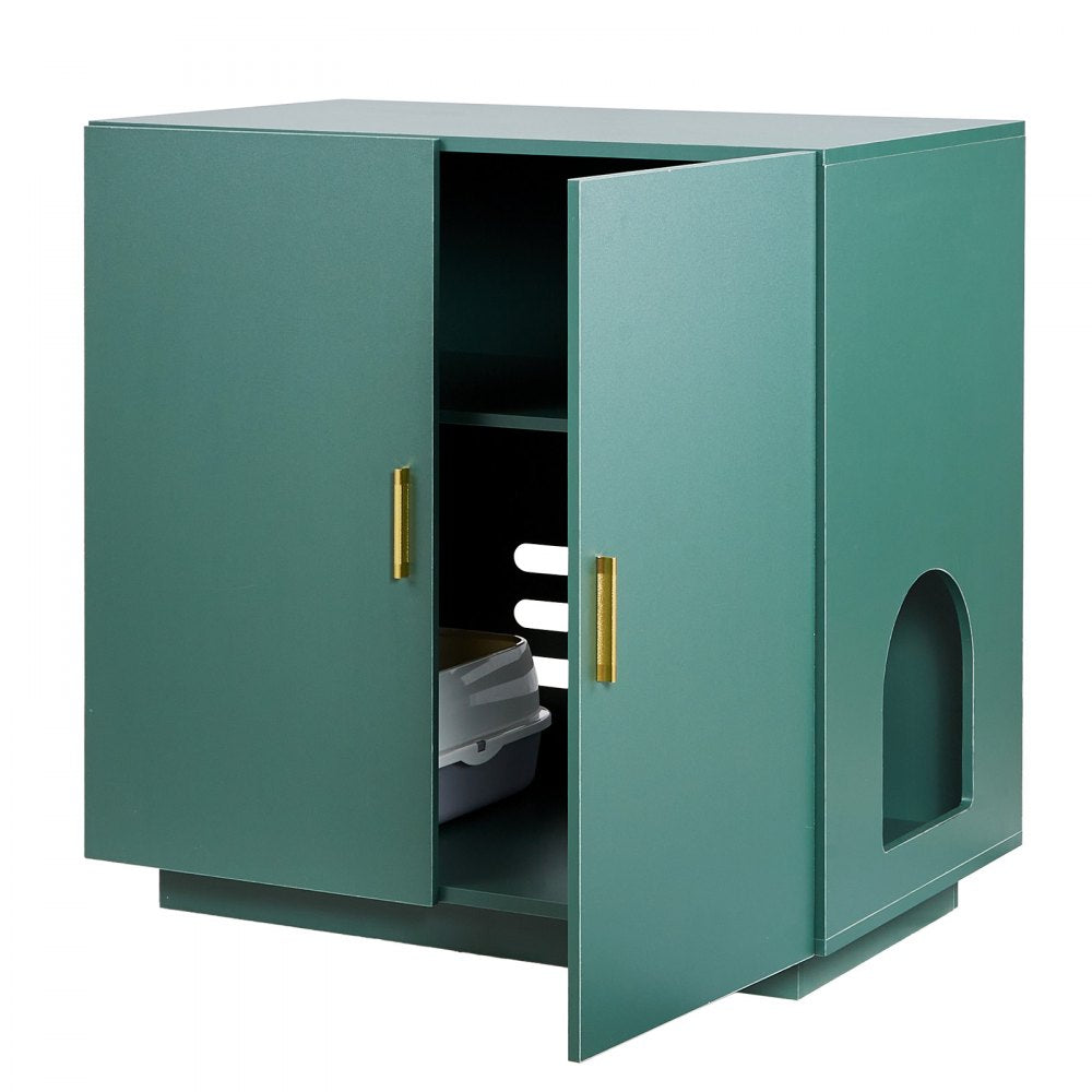 VEVOR Cat Litter Box Enclosure, 31.5 in Hidden Litter Box Cabinet, Wooden Indoor Cat Washroom with Ventilated Holes, Double-Door Kitty Pet House Furniture, End Side Table Fit Most Litterboxes