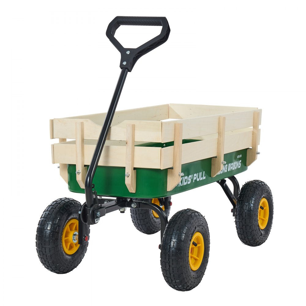VEVOR Pull-Along Wagon for Kids, 39 inch Toddler Wagons with Wooden Panels & Handle, Supports up to 330 lbs, All-Terrain Utility Wagon Cart Birthday Present for Kids Gardening Beach, Green
