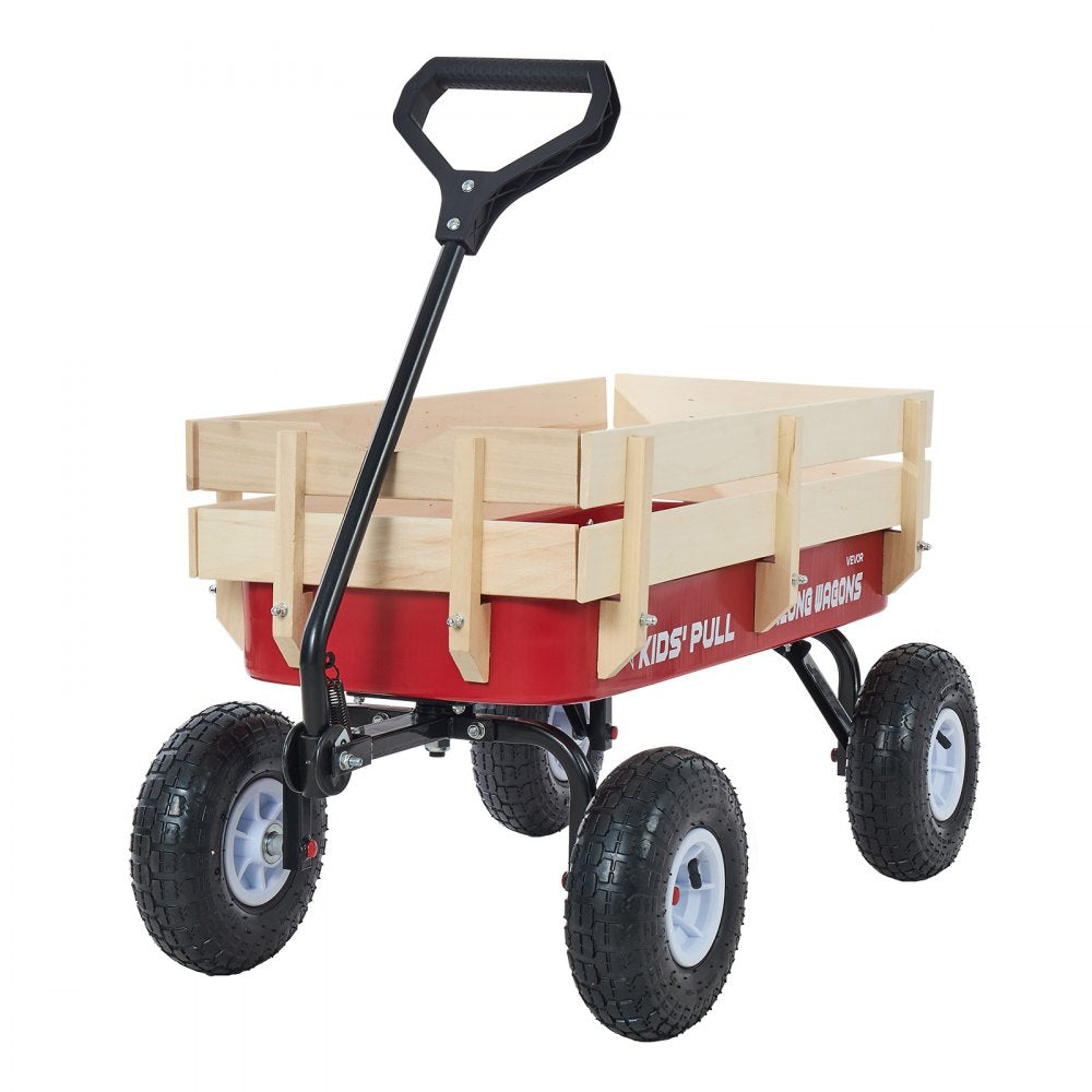 VEVOR Pull-Along Wagon for Kids, 39 inch Toddler Wagons with Wooden Panels & Handle, Supports up to 330 lbs, All-Terrain Utility Wagon Cart Birthday Present for Kids Gardening Beach, Red