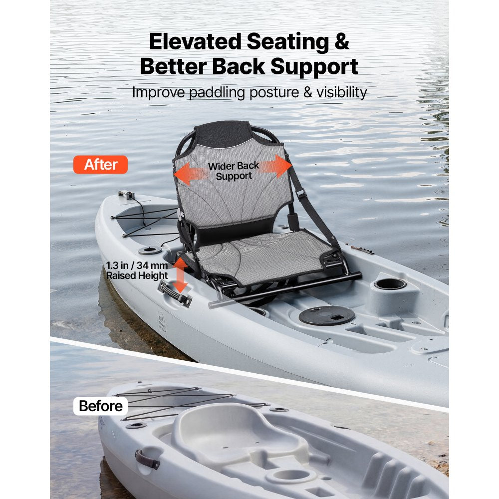VEVOR Kayak Seat, 1 Pack 1.3" Raised Height, Universal Foldable Canoe Seat with Adjustable Back Support, Adjustable Straps, and Aluminum Alloy Frame for Sit-on-Top/Fishing/Inflatable Kayaks & Canoes