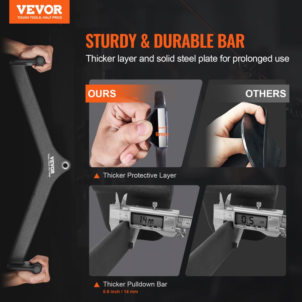 VEVOR LAT Pulldown Attachment, Cable Machine Rowing V-bar Attachment, Tricep Pull Down Bar, Back Strength Training Rubber Coated Handle Grip, Bicep Curl Tricep Lat Pulldown Bar for Home Gym Fitness