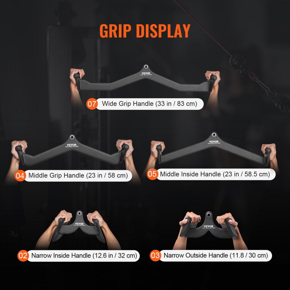 VEVOR LAT Pulldown Attachments, Cable Machine Rowing T-bar V-bar 5 Set, Tricep Pull Down Bar, Back Strength Training Rubber Coated Handle Grip, Bicep Curl Tricep Lat Pulldown Bar for Home Gym Fitness