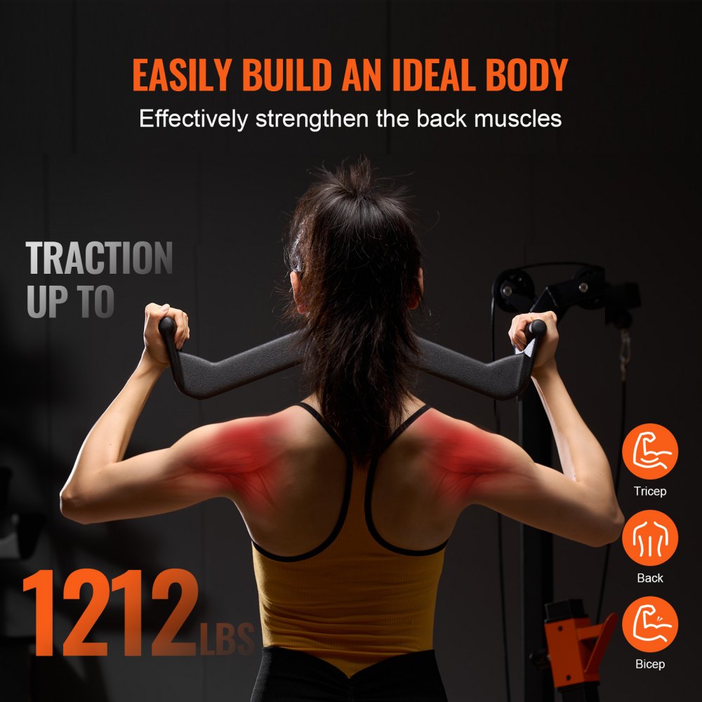 VEVOR LAT Pulldown Attachments, Cable Machine Rowing T-bar V-bar 5 Set, Tricep Pull Down Bar, Back Strength Training Rubber Coated Handle Grip, Bicep Curl Tricep Lat Pulldown Bar for Home Gym Fitness
