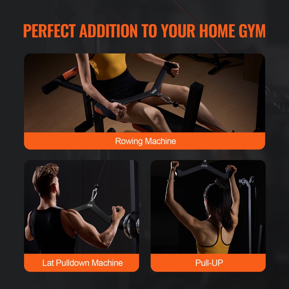VEVOR LAT Pulldown Attachments, Cable Machine Rowing T-bar V-bar 5 Set, Tricep Pull Down Bar, Back Strength Training Rubber Coated Handle Grip, Bicep Curl Tricep Lat Pulldown Bar for Home Gym Fitness