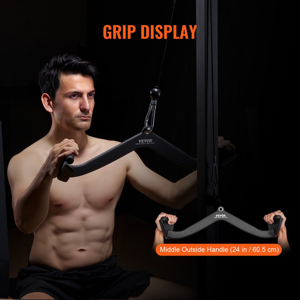 VEVOR LAT Pulldown Attachment, Cable Machine Rowing V-bar Attachment, Tricep Pull Down Bar, Back Strength Training Rubber Coated Handle Grip, Bicep Curl Tricep Lat Pulldown Bar for Home Gym Fitness