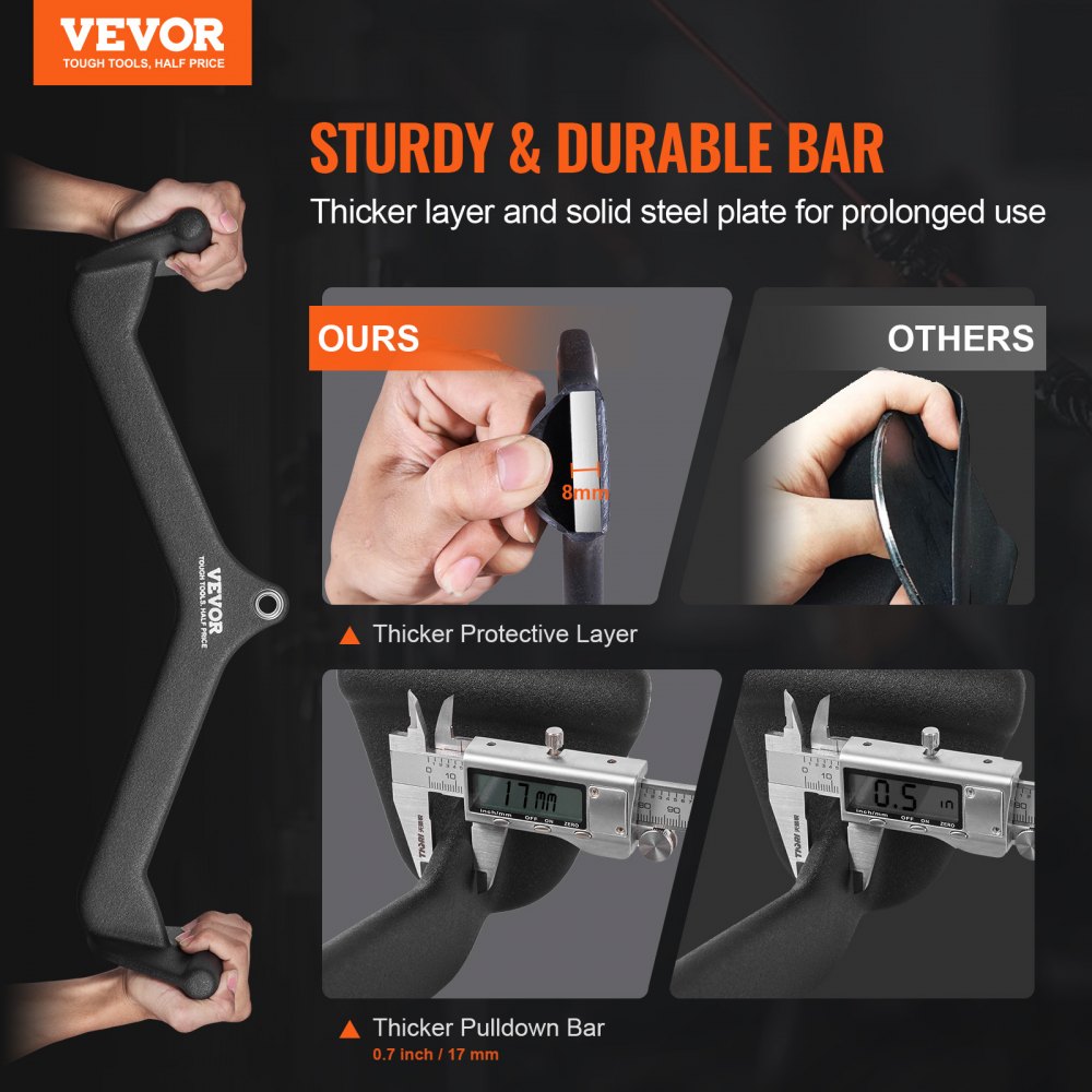 VEVOR LAT Pulldown Attachments, Cable Machine Rowing T-bar V-bar 7 Set, Tricep Pull Down Bar, Back Strength Training Rubber Coated Handle Grip, Bicep Curl Tricep Lat Pulldown Bar for Home Gym Fitness
