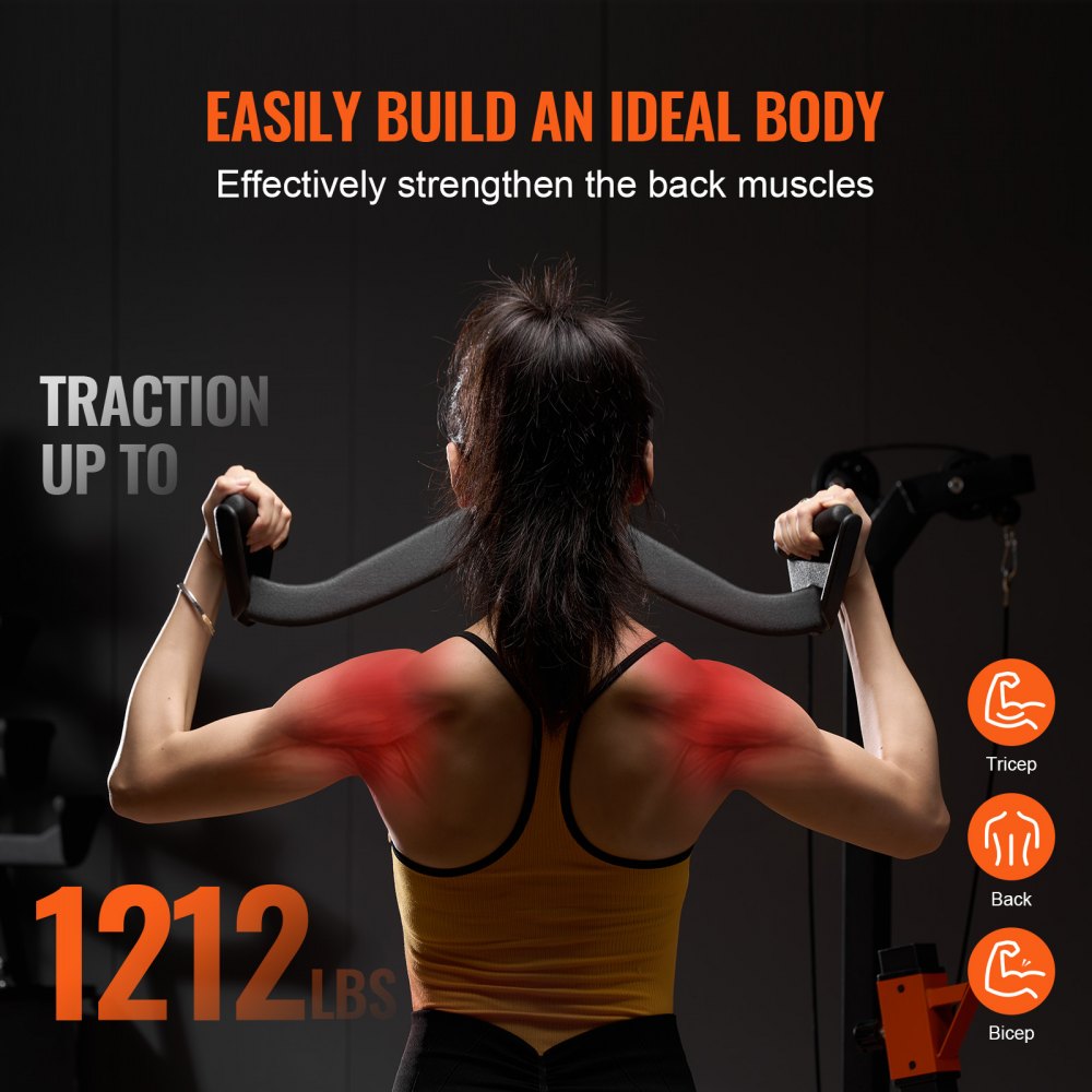VEVOR LAT Pulldown Attachments, Cable Machine Rowing T-bar V-bar 7 Set, Tricep Pull Down Bar, Back Strength Training Rubber Coated Handle Grip, Bicep Curl Tricep Lat Pulldown Bar for Home Gym Fitness