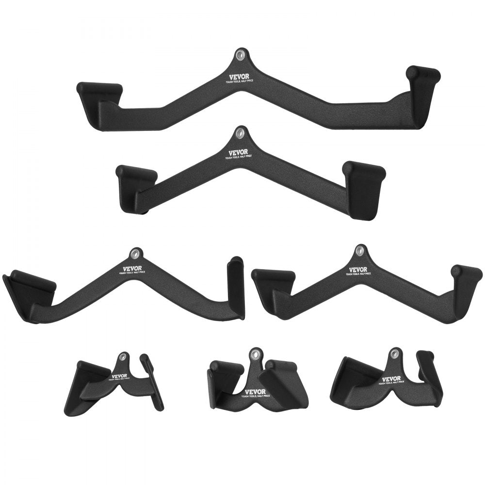 VEVOR LAT Pulldown Attachments, Cable Machine Rowing T-bar V-bar 7 Set, Tricep Pull Down Bar, Back Strength Training Rubber Coated Handle Grip, Bicep Curl Tricep Lat Pulldown Bar for Home Gym Fitness