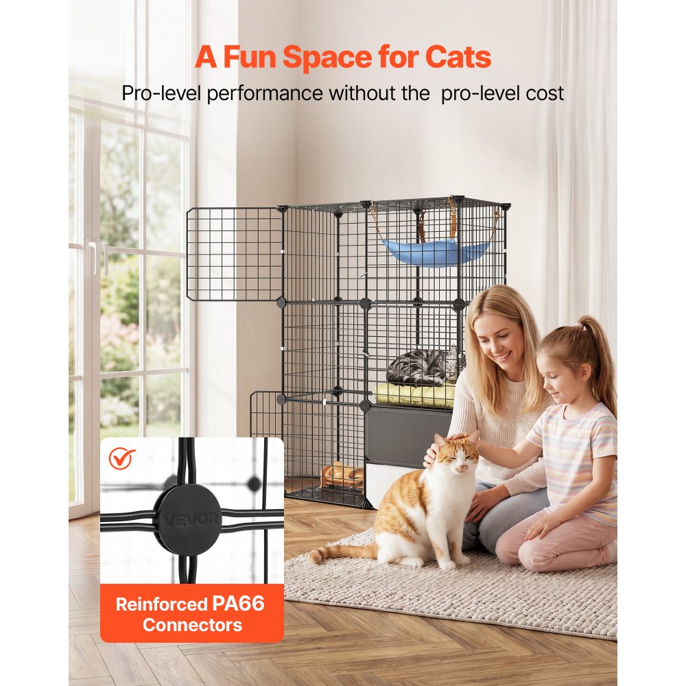 VEVOR Cat Cage 3-Tier 28"x17.91"x40.98" DIY Cat Playpen with Litter Box, Indoor Enclosure Detachable Metal Wire Kennel Crate, Large Exercise Place Ideal for 1-2 Cats, Kittens and Small Animals, Black