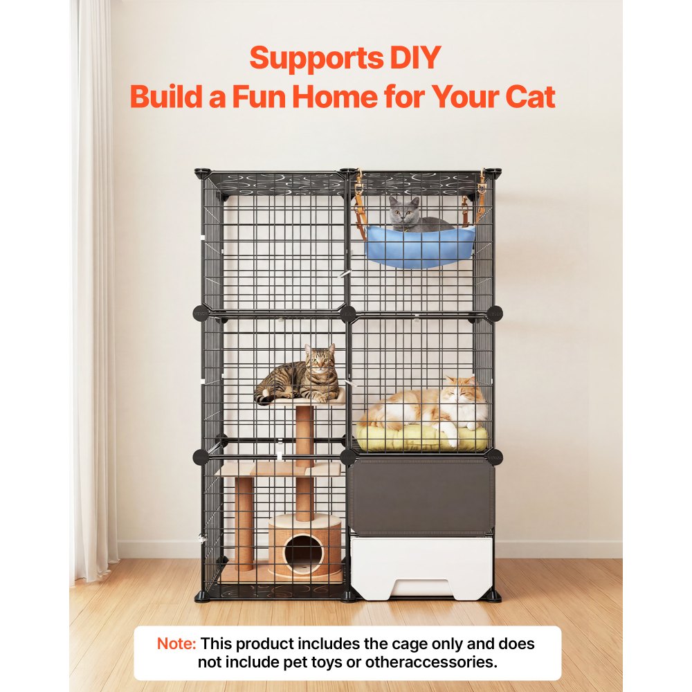 VEVOR Cat Cage 3-Tier 28"x17.91"x40.98" DIY Cat Playpen with Litter Box, Indoor Enclosure Detachable Metal Wire Kennel Crate, Large Exercise Place Ideal for 1-2 Cats, Kittens and Small Animals, Black