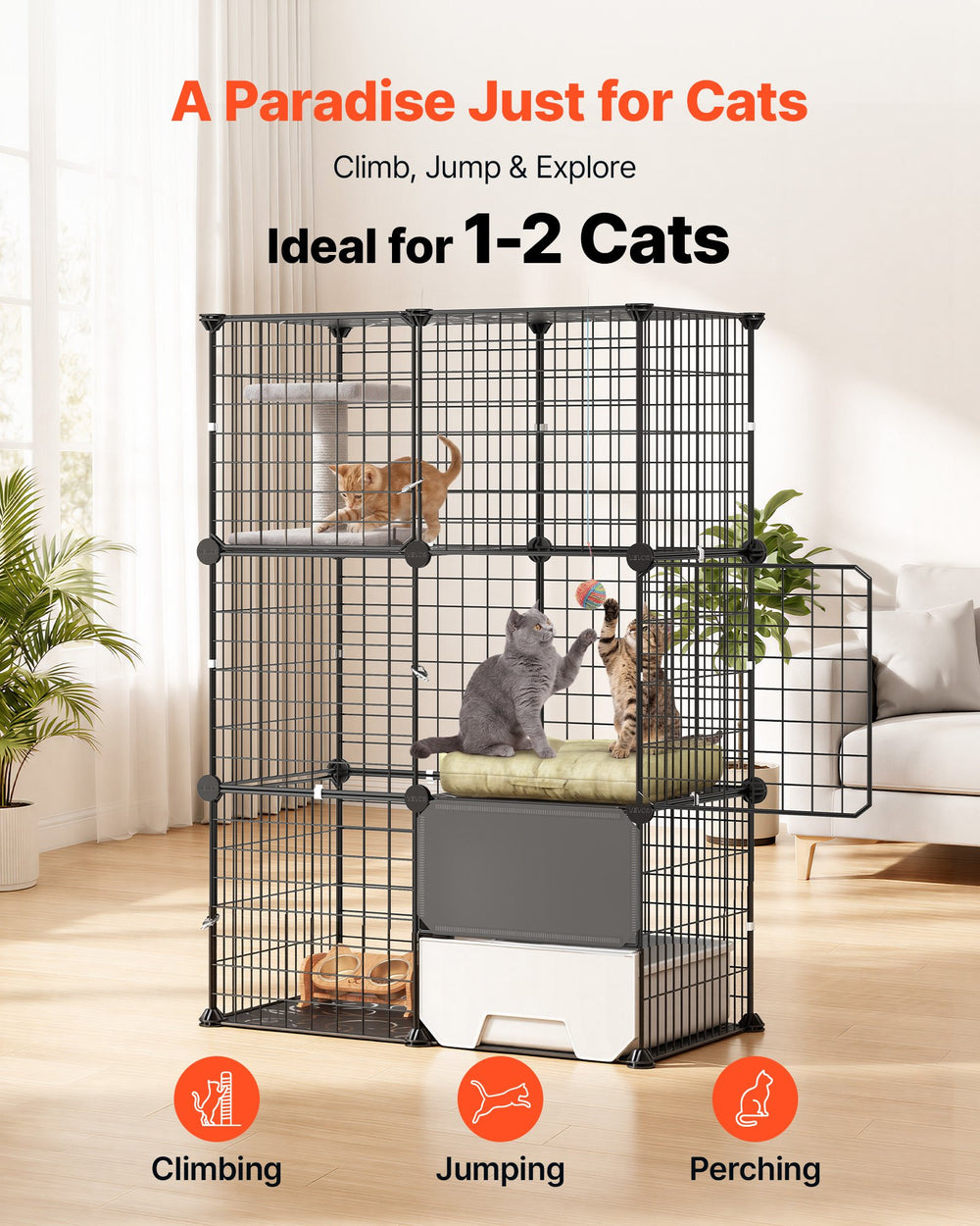 VEVOR Cat Cage 3-Tier 28"x17.91"x40.98" DIY Cat Playpen with Litter Box, Indoor Enclosure Detachable Metal Wire Kennel Crate, Large Exercise Place Ideal for 1-2 Cats, Kittens and Small Animals, Black