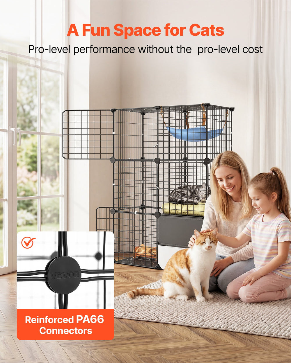 VEVOR Cat Cage 3-Tier 28"x17.91"x40.98" DIY Cat Playpen with Litter Box, Indoor Enclosure Detachable Metal Wire Kennel Crate, Large Exercise Place Ideal for 1-2 Cats, Kittens and Small Animals, Black