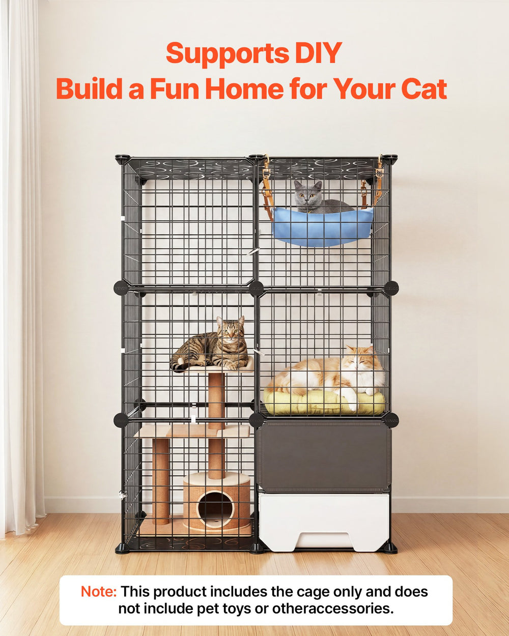 VEVOR Cat Cage 3-Tier 28"x17.91"x40.98" DIY Cat Playpen with Litter Box, Indoor Enclosure Detachable Metal Wire Kennel Crate, Large Exercise Place Ideal for 1-2 Cats, Kittens and Small Animals, Black