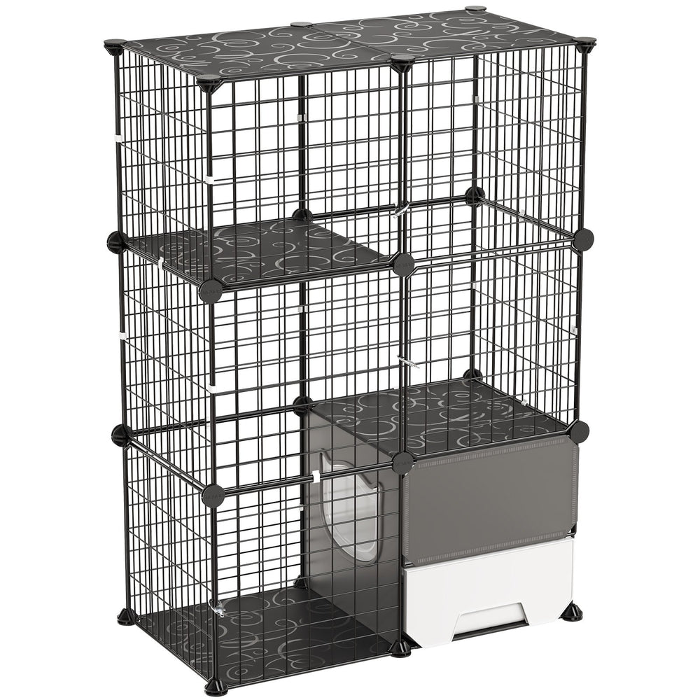 VEVOR Cat Cage 3-Tier 28"x17.91"x40.98" DIY Cat Playpen with Litter Box, Indoor Enclosure Detachable Metal Wire Kennel Crate, Large Exercise Place Ideal for 1-2 Cats, Kittens and Small Animals, Black