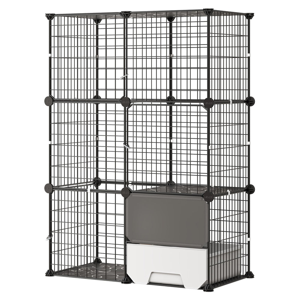 VEVOR Cat Cage 3-Tier 28"x17.91"x40.98" DIY Cat Playpen with Litter Box, Indoor Enclosure Detachable Metal Wire Kennel Crate, Large Exercise Place Ideal for 1-2 Cats, Kittens and Small Animals, Black