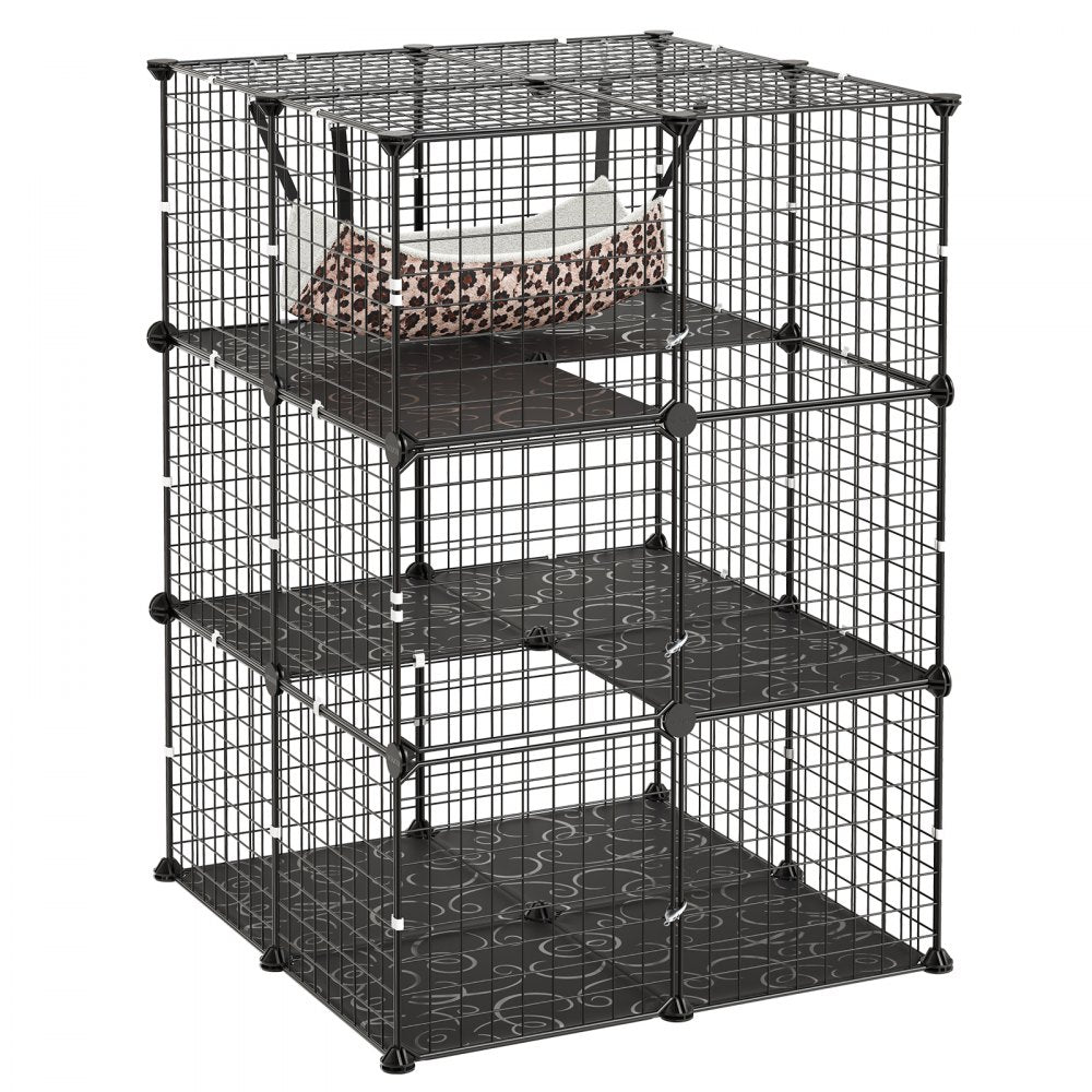 VEVOR Cat Cage 3-Tier 27.99"x27.99"x40.98" DIY Cat Playpen with Hammock, Indoor Enclosure Detachable Metal Wire Kennel Crate, Large Exercise Place Ideal for 1-2 Cats, Kittens and Small Animals, Black