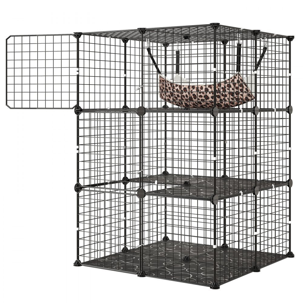 VEVOR Cat Cage 3-Tier 27.99"x27.99"x40.98" DIY Cat Playpen with Hammock, Indoor Enclosure Detachable Metal Wire Kennel Crate, Large Exercise Place Ideal for 1-2 Cats, Kittens and Small Animals, Black