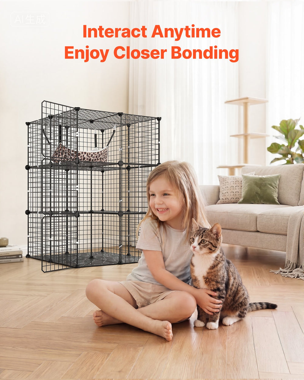 VEVOR Cat Cage 3-Tier 27.99"x27.99"x40.98" DIY Cat Playpen with Hammock, Indoor Enclosure Detachable Metal Wire Kennel Crate, Large Exercise Place Ideal for 1-2 Cats, Kittens and Small Animals, Black