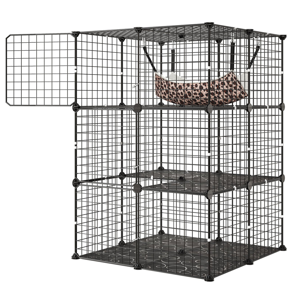 VEVOR Cat Cage 3-Tier 27.99"x27.99"x40.98" DIY Cat Playpen with Hammock, Indoor Enclosure Detachable Metal Wire Kennel Crate, Large Exercise Place Ideal for 1-2 Cats, Kittens and Small Animals, Black