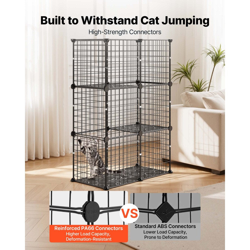 VEVOR Cat Cage 3-Tier 28"x13.98"x40.98" DIY Cat Playpen Indoor Enclosure, Detachable Metal Wire Kennel Crate, Large Exercise Place Ideal for 1-2 Cats, Kittens, Rabbits, Ferrets & Small Animals, Black