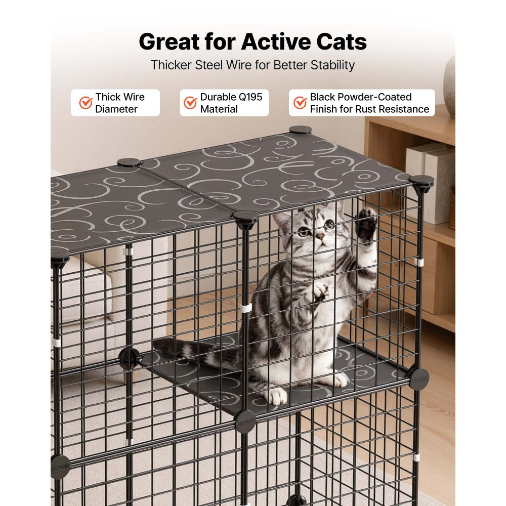 VEVOR Cat Cage 3-Tier 28"x13.98"x40.98" DIY Cat Playpen Indoor Enclosure, Detachable Metal Wire Kennel Crate, Large Exercise Place Ideal for 1-2 Cats, Kittens, Rabbits, Ferrets & Small Animals, Black