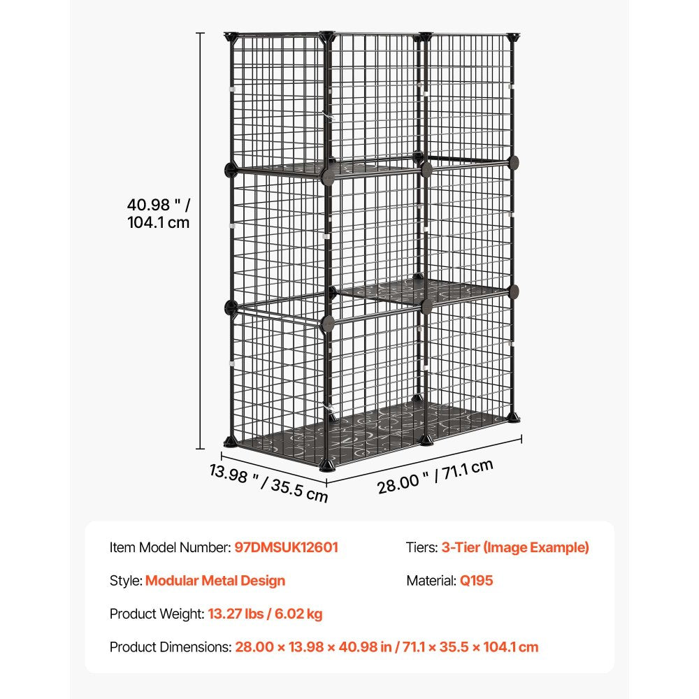 VEVOR Cat Cage 3-Tier 28"x13.98"x40.98" DIY Cat Playpen Indoor Enclosure, Detachable Metal Wire Kennel Crate, Large Exercise Place Ideal for 1-2 Cats, Kittens, Rabbits, Ferrets & Small Animals, Black