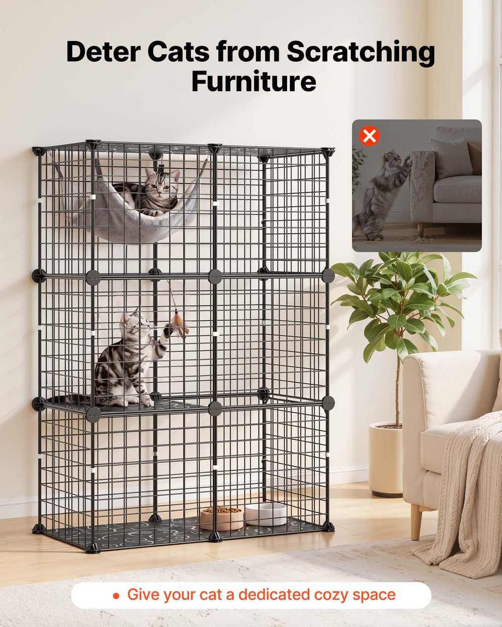 VEVOR Cat Cage 3-Tier 28"x13.98"x40.98" DIY Cat Playpen Indoor Enclosure, Detachable Metal Wire Kennel Crate, Large Exercise Place Ideal for 1-2 Cats, Kittens, Rabbits, Ferrets & Small Animals, Black