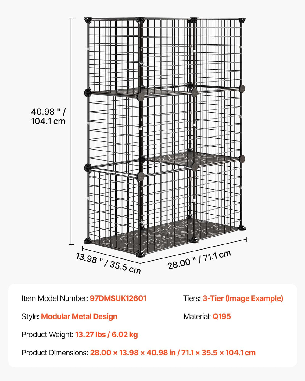VEVOR Cat Cage 3-Tier 28"x13.98"x40.98" DIY Cat Playpen Indoor Enclosure, Detachable Metal Wire Kennel Crate, Large Exercise Place Ideal for 1-2 Cats, Kittens, Rabbits, Ferrets & Small Animals, Black