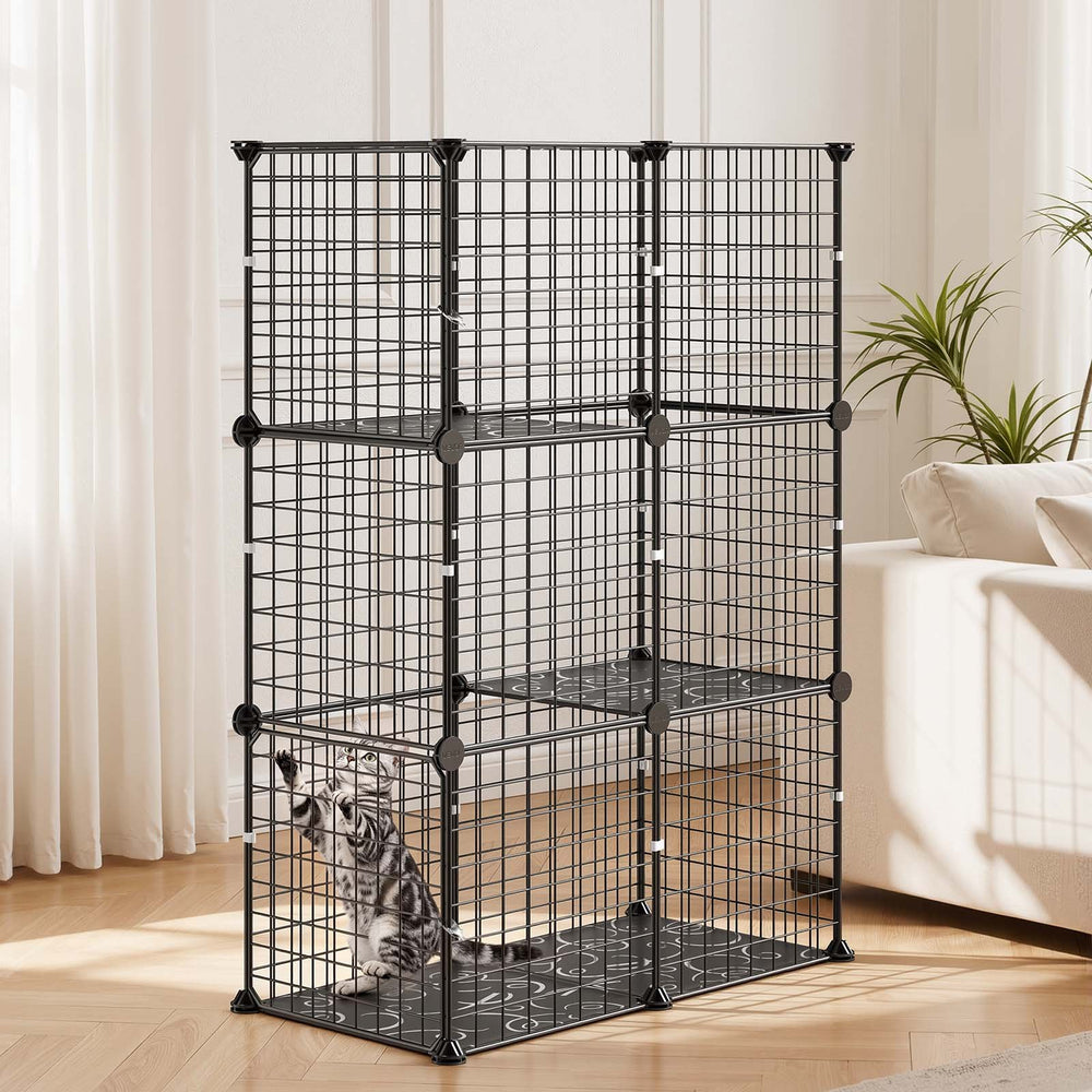 VEVOR Cat Cage 3-Tier 28"x13.98"x40.98" DIY Cat Playpen Indoor Enclosure, Detachable Metal Wire Kennel Crate, Large Exercise Place Ideal for 1-2 Cats, Kittens, Rabbits, Ferrets & Small Animals, Black