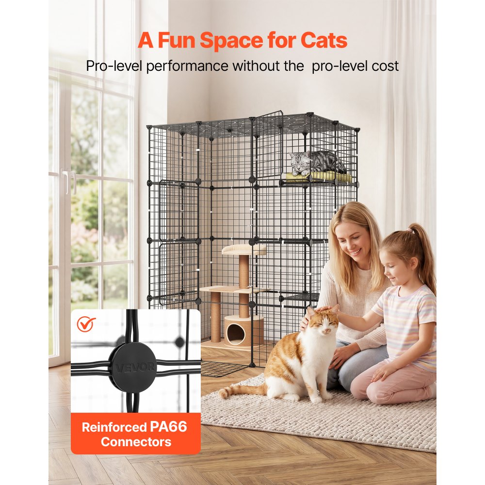 VEVOR Cat Cage 4-Tier 40.98"x27.99"x55" DIY Cat Playpen Indoor Enclosure, Detachable Metal Wire Kennel Crate with 4 Doors, Large Exercise Place Ideal for 1-2 Cats, Kittens and Small Animals, Black