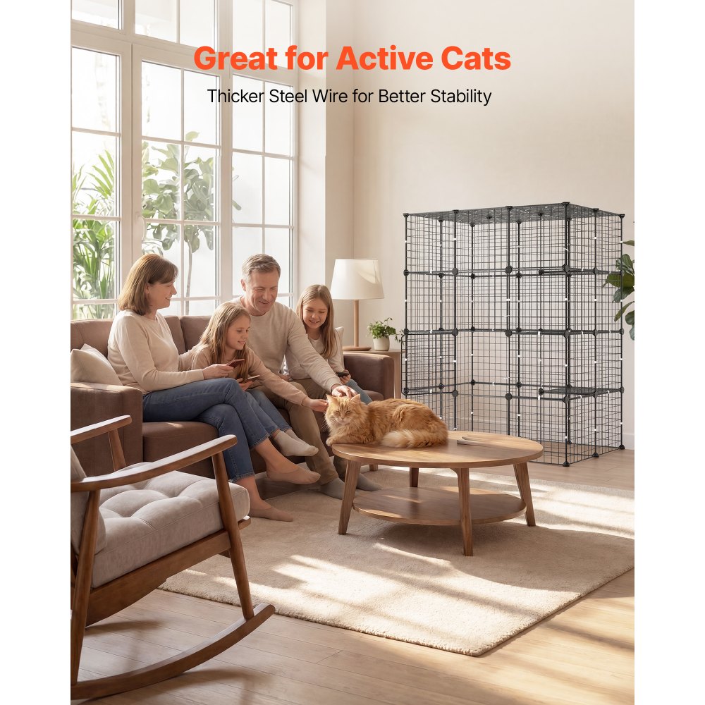 VEVOR Cat Cage 4-Tier 40.98"x27.99"x55" DIY Cat Playpen Indoor Enclosure, Detachable Metal Wire Kennel Crate with 4 Doors, Large Exercise Place Ideal for 1-2 Cats, Kittens and Small Animals, Black