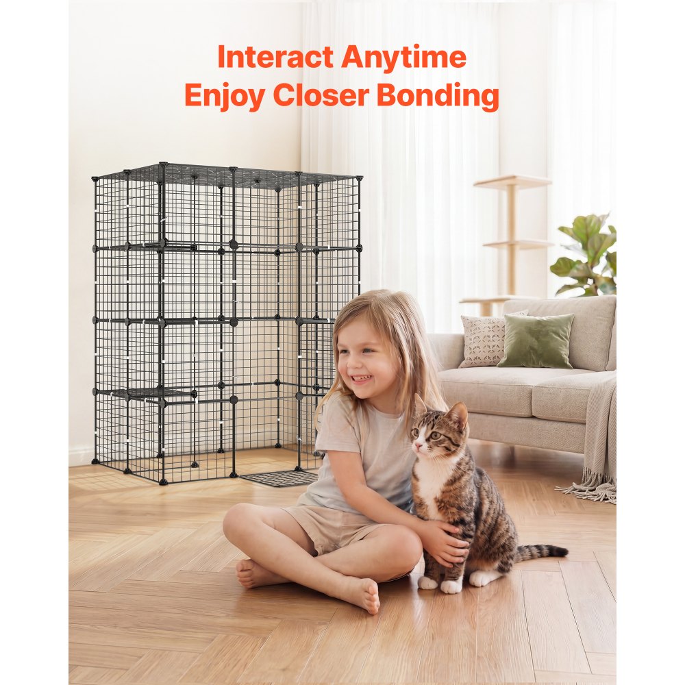 VEVOR Cat Cage 4-Tier 40.98"x27.99"x55" DIY Cat Playpen Indoor Enclosure, Detachable Metal Wire Kennel Crate with 4 Doors, Large Exercise Place Ideal for 1-2 Cats, Kittens and Small Animals, Black