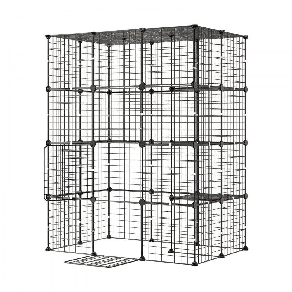 VEVOR Cat Cage 4-Tier 40.98"x27.99"x55" DIY Cat Playpen Indoor Enclosure, Detachable Metal Wire Kennel Crate with 4 Doors, Large Exercise Place Ideal for 1-2 Cats, Kittens and Small Animals, Black