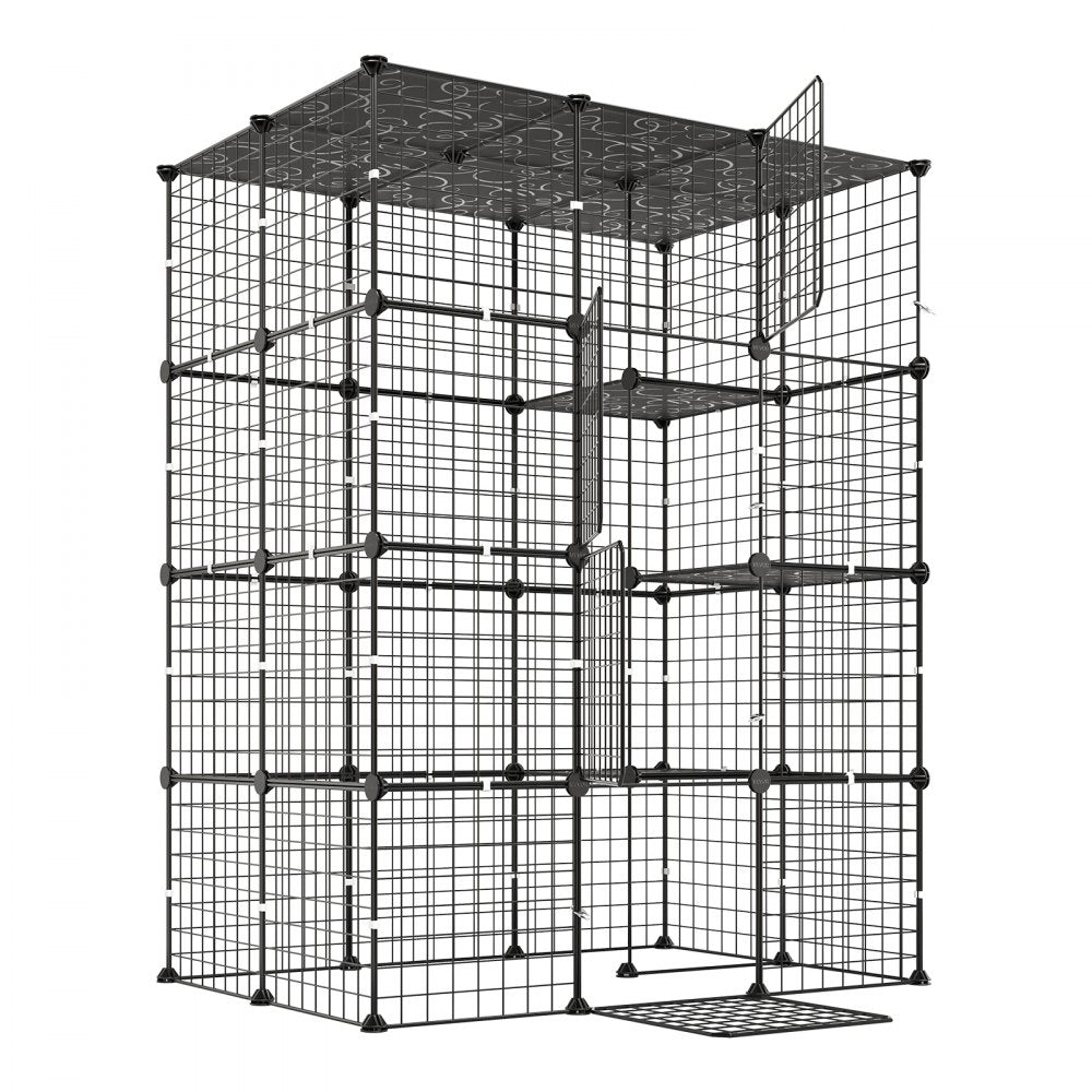 VEVOR Cat Cage 4-Tier 40.98"x27.99"x55" DIY Cat Playpen Indoor Enclosure, Detachable Metal Wire Kennel Crate with 4 Doors, Large Exercise Place Ideal for 1-2 Cats, Kittens and Small Animals, Black