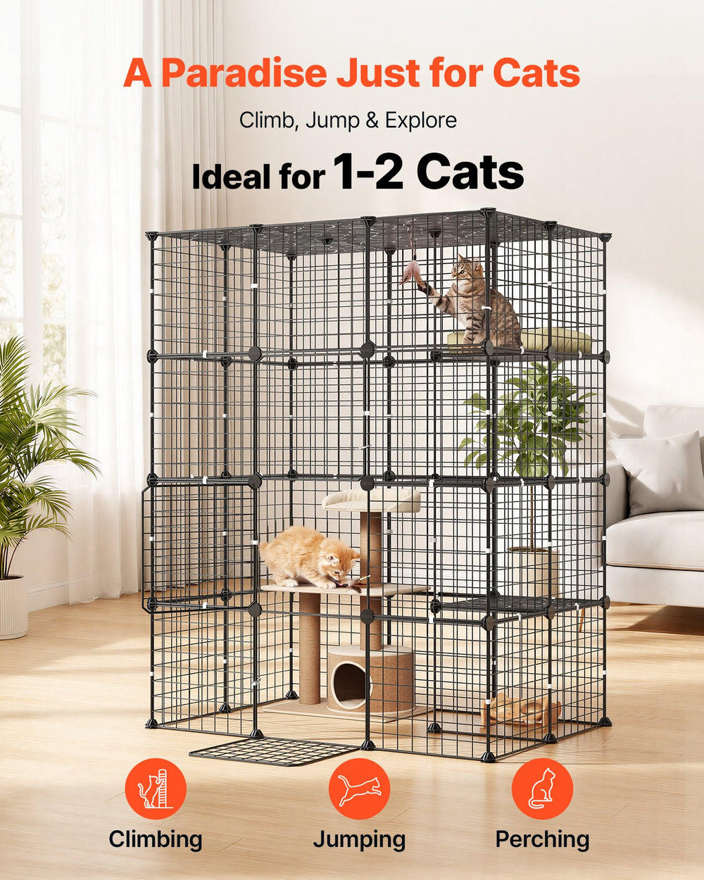 VEVOR Cat Cage 4-Tier 40.98"x27.99"x55" DIY Cat Playpen Indoor Enclosure, Detachable Metal Wire Kennel Crate with 4 Doors, Large Exercise Place Ideal for 1-2 Cats, Kittens and Small Animals, Black
