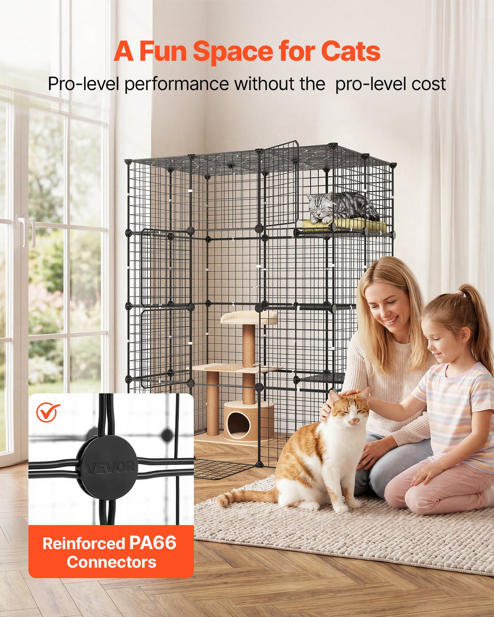 VEVOR Cat Cage 4-Tier 40.98"x27.99"x55" DIY Cat Playpen Indoor Enclosure, Detachable Metal Wire Kennel Crate with 4 Doors, Large Exercise Place Ideal for 1-2 Cats, Kittens and Small Animals, Black