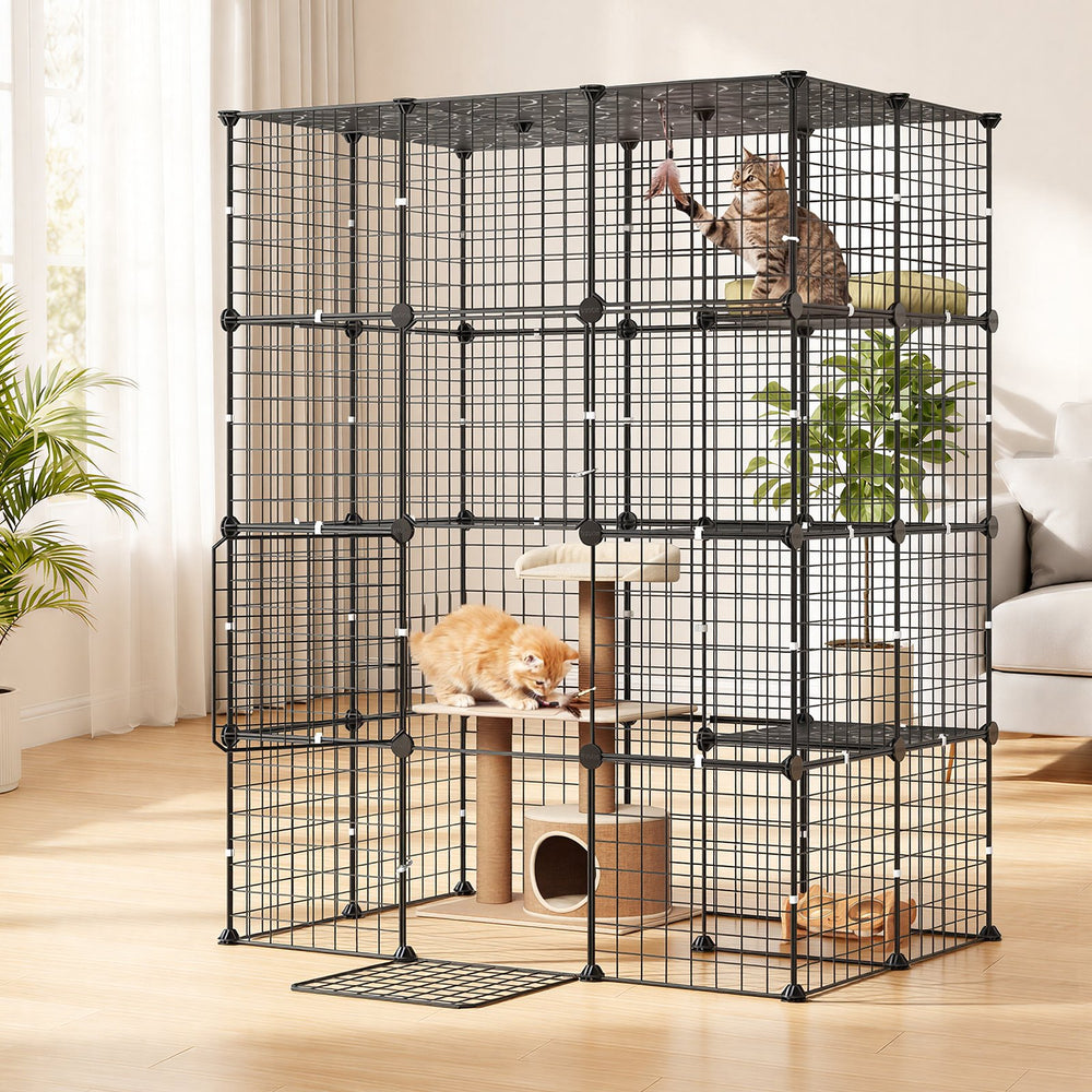 VEVOR Cat Cage 4-Tier 40.98"x27.99"x55" DIY Cat Playpen Indoor Enclosure, Detachable Metal Wire Kennel Crate with 4 Doors, Large Exercise Place Ideal for 1-2 Cats, Kittens and Small Animals, Black