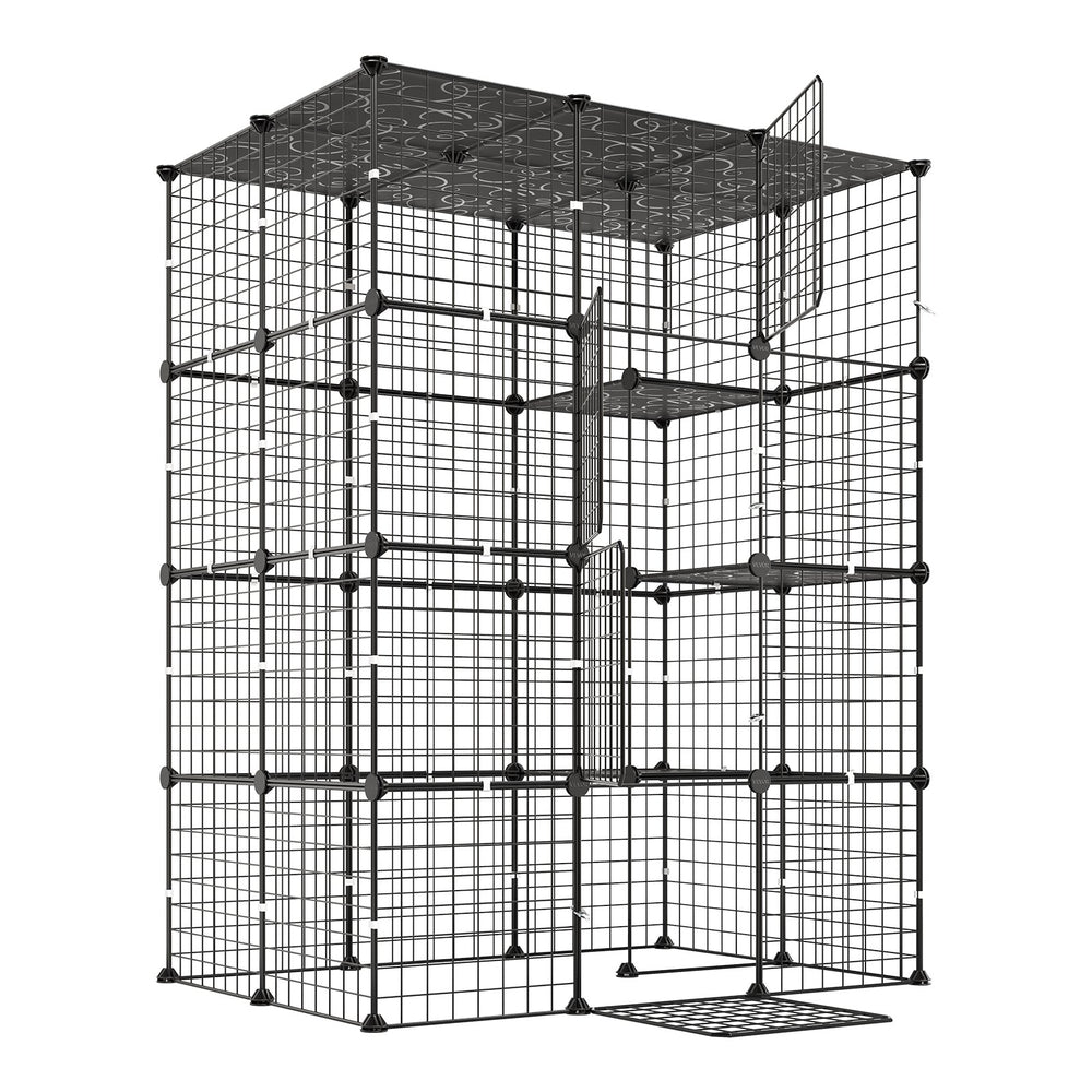 VEVOR Cat Cage 4-Tier 40.98"x27.99"x55" DIY Cat Playpen Indoor Enclosure, Detachable Metal Wire Kennel Crate with 4 Doors, Large Exercise Place Ideal for 1-2 Cats, Kittens and Small Animals, Black