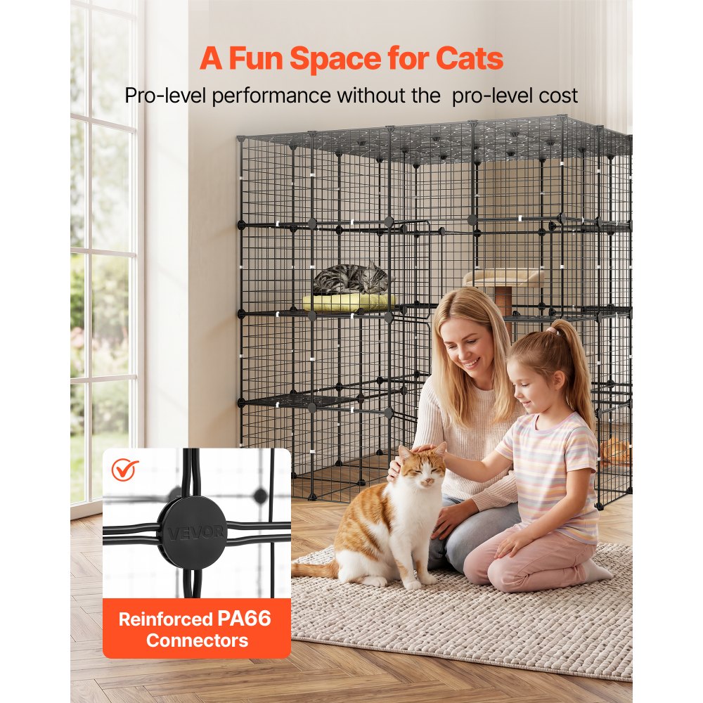 VEVOR Cat Cage 4-Tier 55"x55"x55" Large DIY Cat Playpen Indoor Enclosure, Detachable Metal Wire Kennel Crate with 3 Doors & Locks, Exercise Place Ideal for 2-3 Cats, Kittens and Small Animals, Black
