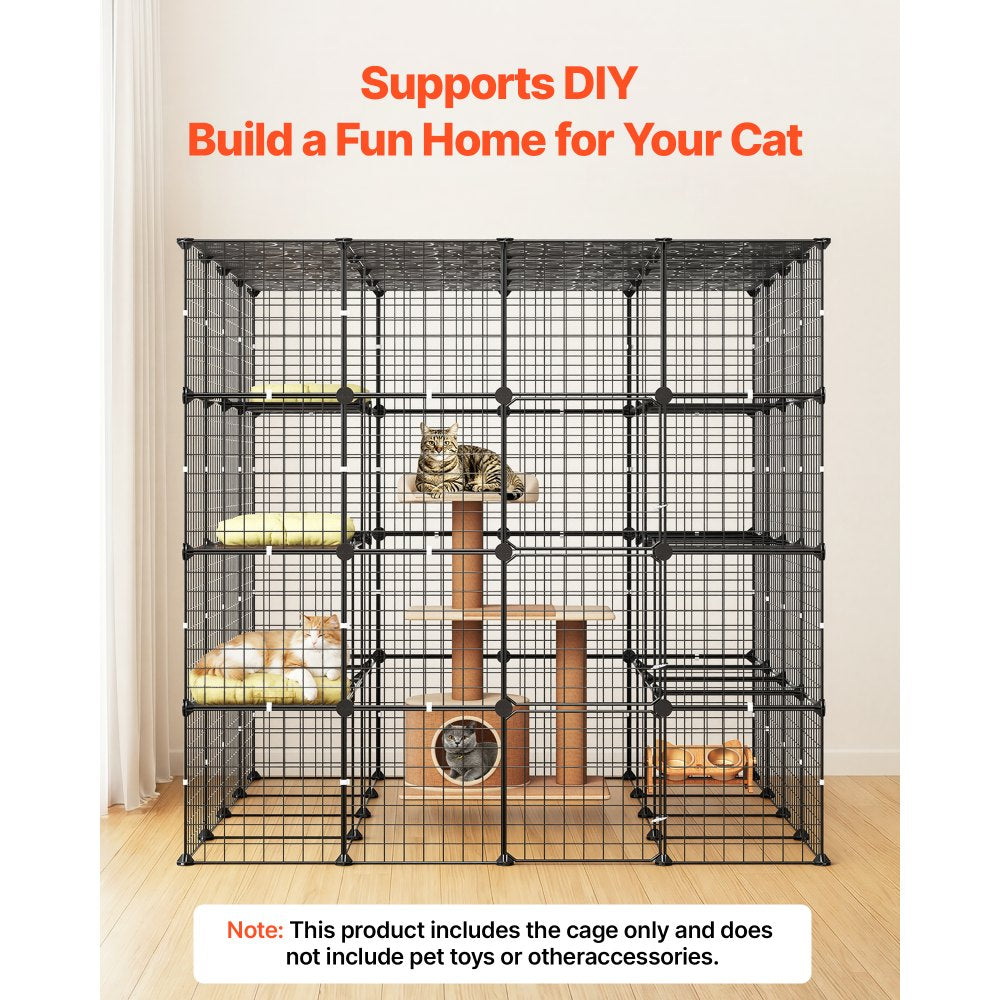 VEVOR Cat Cage 4-Tier 55"x55"x55" Large DIY Cat Playpen Indoor Enclosure, Detachable Metal Wire Kennel Crate with 3 Doors & Locks, Exercise Place Ideal for 2-3 Cats, Kittens and Small Animals, Black