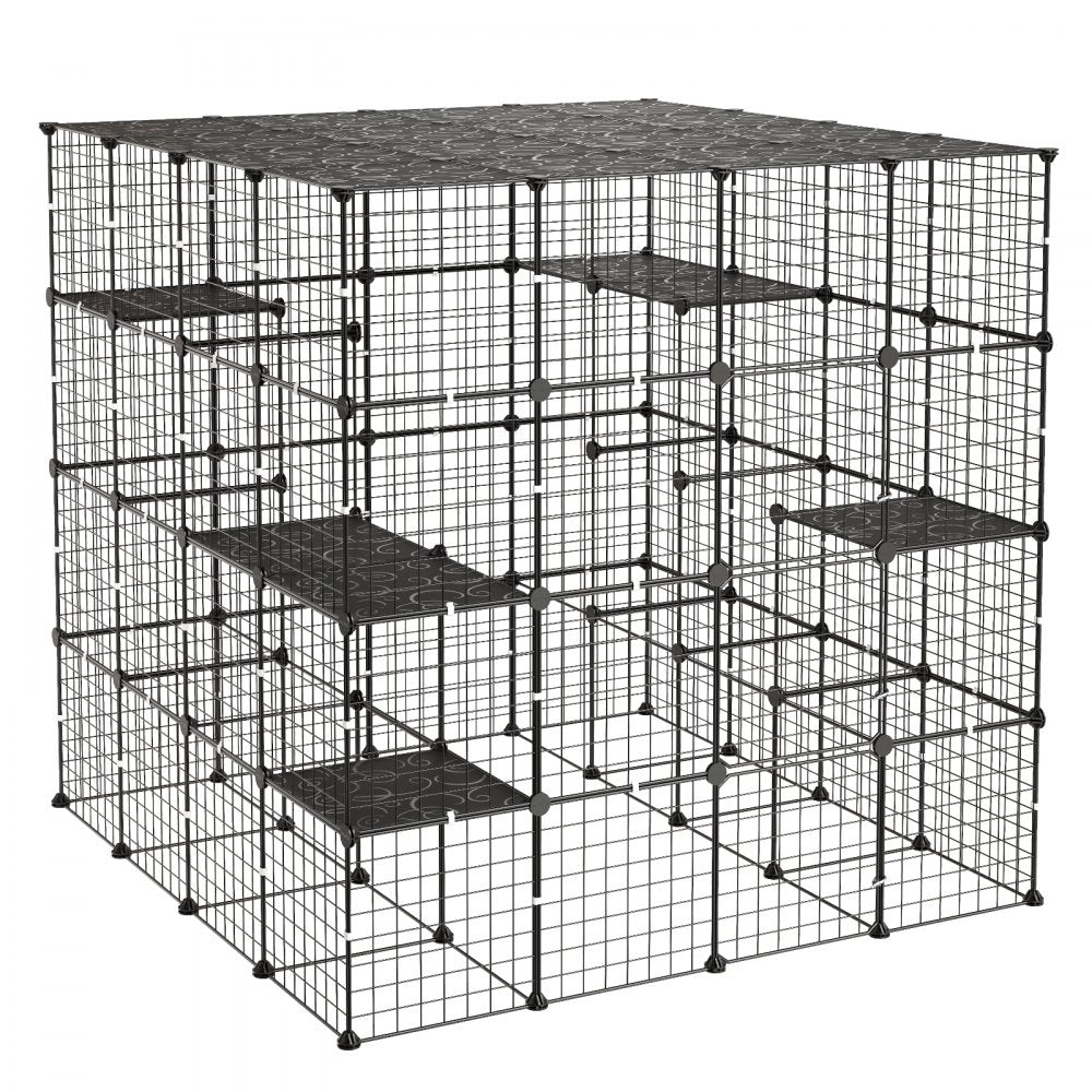 VEVOR Cat Cage 4-Tier 55"x55"x55" Large DIY Cat Playpen Indoor Enclosure, Detachable Metal Wire Kennel Crate with 3 Doors & Locks, Exercise Place Ideal for 2-3 Cats, Kittens and Small Animals, Black