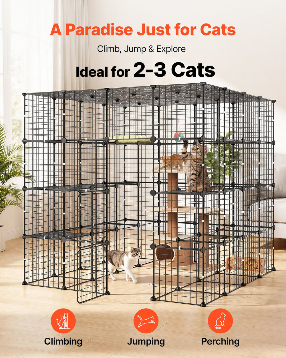 VEVOR Cat Cage 4-Tier 55"x55"x55" Large DIY Cat Playpen Indoor Enclosure, Detachable Metal Wire Kennel Crate with 3 Doors & Locks, Exercise Place Ideal for 2-3 Cats, Kittens and Small Animals, Black