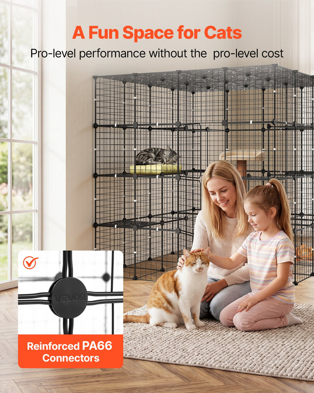 VEVOR Cat Cage 4-Tier 55"x55"x55" Large DIY Cat Playpen Indoor Enclosure, Detachable Metal Wire Kennel Crate with 3 Doors & Locks, Exercise Place Ideal for 2-3 Cats, Kittens and Small Animals, Black